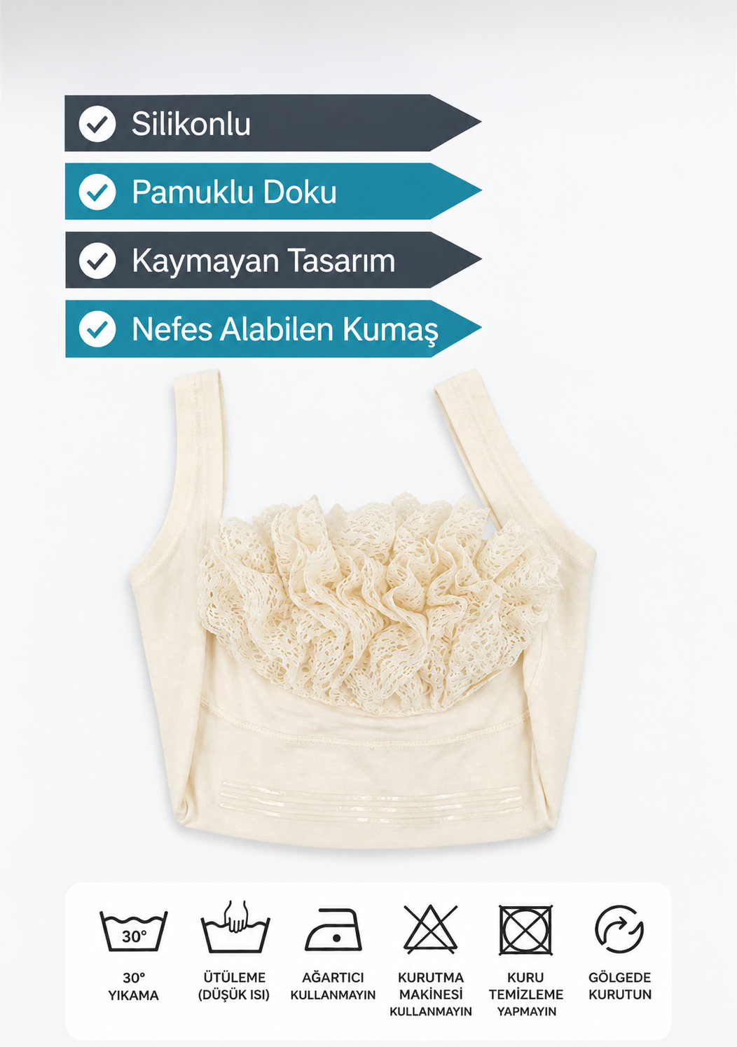Silikonlu Fırfırlı Bone (Krem)