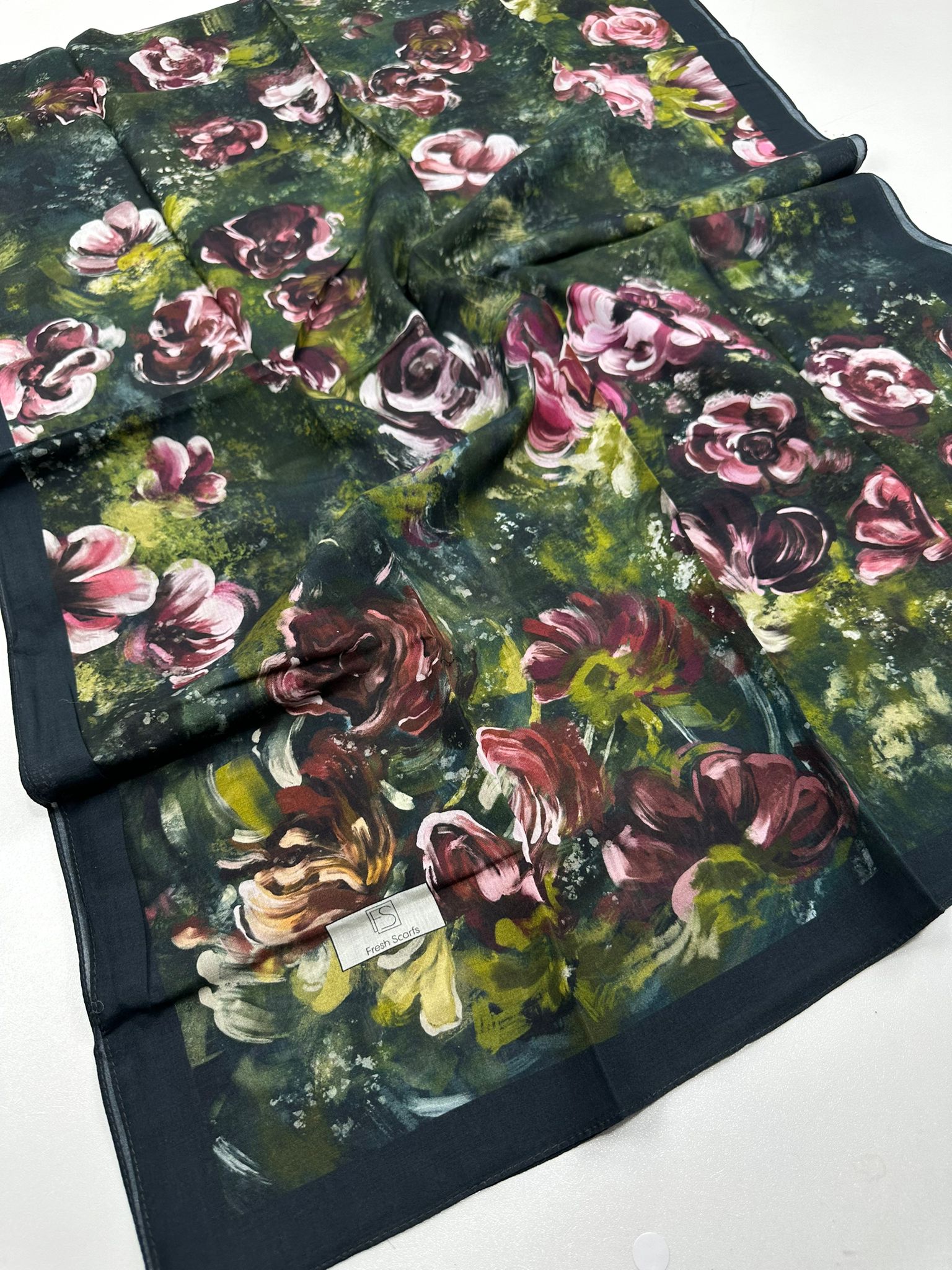 Fresh scarfs MADELEINE DESENLİ PAMUK VİSKON ŞAL Derin Yeşil