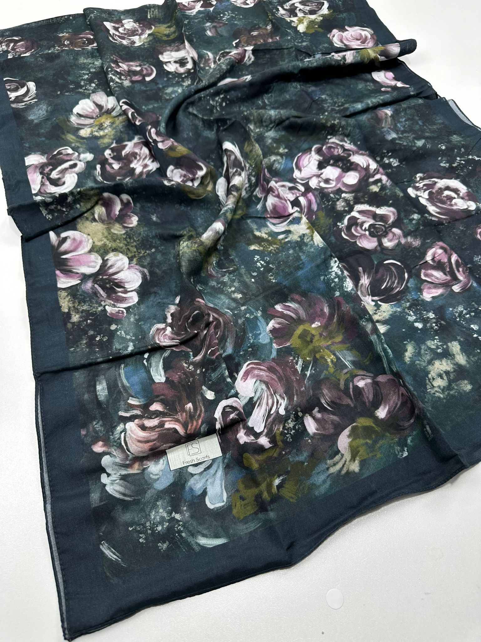 Fresh scarfs MADELEINE DESENLİ PAMUK VİSKON ŞAL Petrol