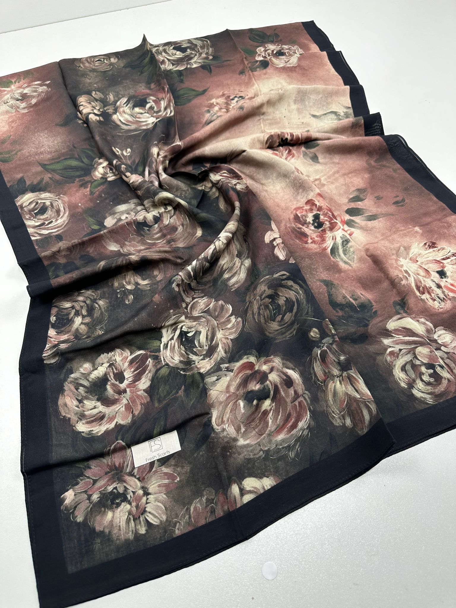 Fresh scarfs MADELEINE DESENLİ PAMUK VİSKON ŞAL Siyah